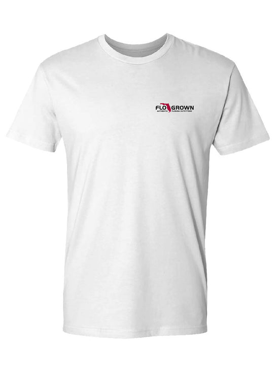FloGrown FGM-1500 Made Here Stayed Here Tee White front view. If you need any assistance with this item or the purchase of this item please call us at five six one seven four eight eight eight zero one Monday through Saturday 10:00a.m EST to 8:00 p.m EST