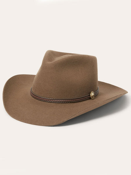 Stetson TWWDRW-4232-P5 WOODROW Felt Hat Pecan Tan side / front view. If you need any assistance with this item or the purchase of this item please call us at five six one seven four eight eight eight zero one Monday through Saturday 10:00a.m EST to 8:00 p.m EST