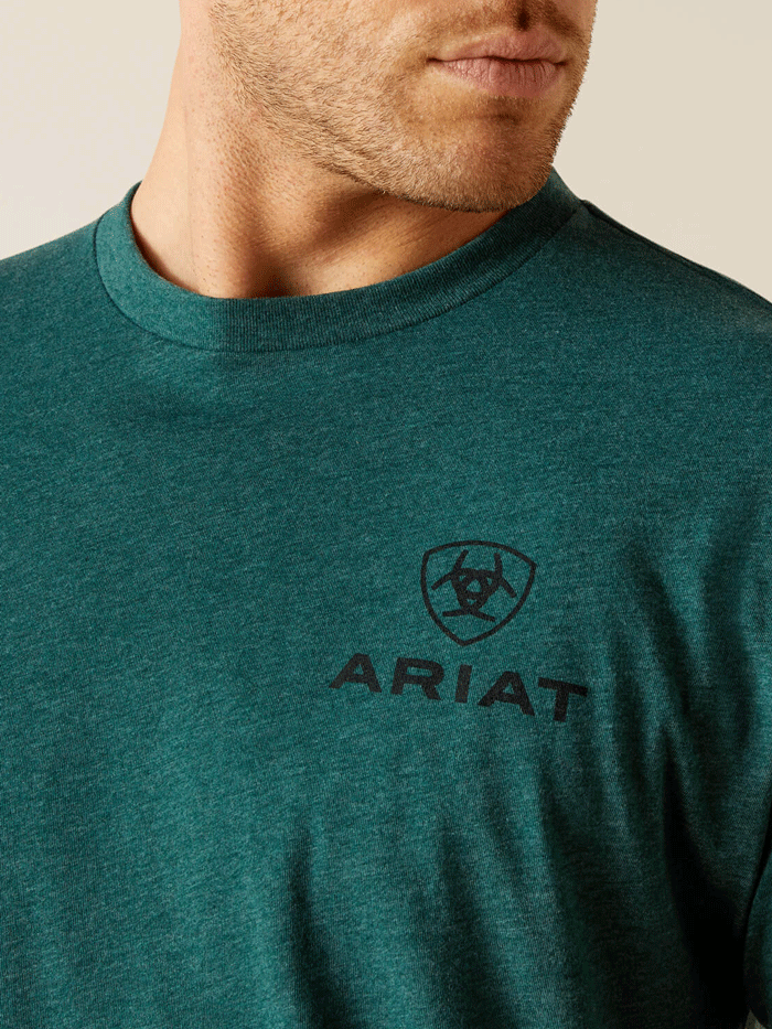 Ariat 10051455 Mens Abilene Shield T-Shirt Dark Teal Heather back view. If you need any assistance with this item or the purchase of this item please call us at five six one seven four eight eight eight zero one Monday through Saturday 10:00a.m EST to 8:00 p.m EST