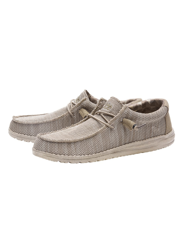 Hey Dude 40019-205 Mens Wally Sox Shoe Beige front and side view. If you need any assistance with this item or the purchase of this item please call us at five six one seven four eight eight eight zero one Monday through Saturday 10:00a.m EST to 8:00 p.m EST