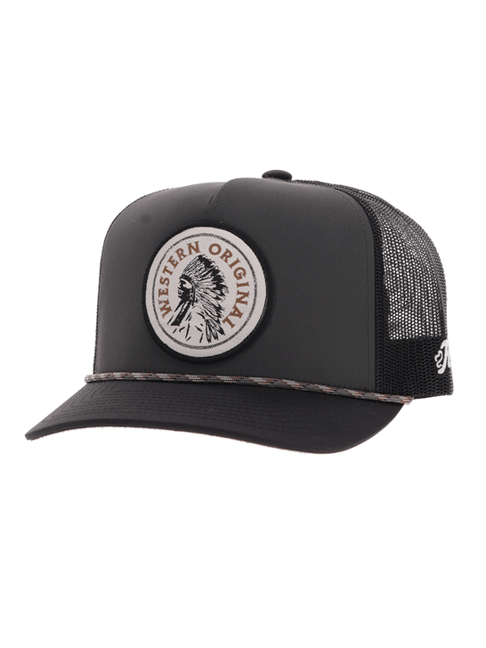 Hooey 2526T-CHBK QUANAH 5 Panel Snapback Trucker Hat Charcoal Black front and side view. If you need any assistance with this item or the purchase of this item please call us at five six one seven four eight eight eight zero one Monday through Saturday 10:00a.m EST to 8:00 p.m EST