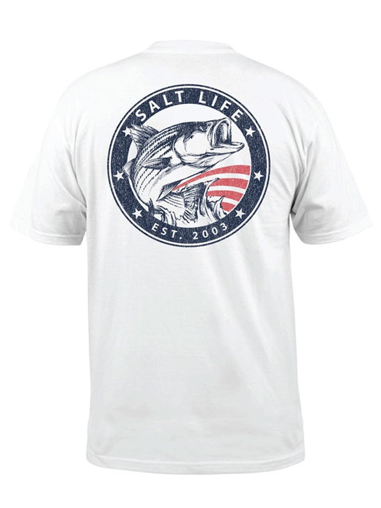 Salt Life SLM11143 Mens Striper Glory Short Sleeve Pocket Tee White back view. If you need any assistance with this item or the purchase of this item please call us at five six one seven four eight eight eight zero one Monday through Saturday 10:00a.m EST to 8:00 p.m EST