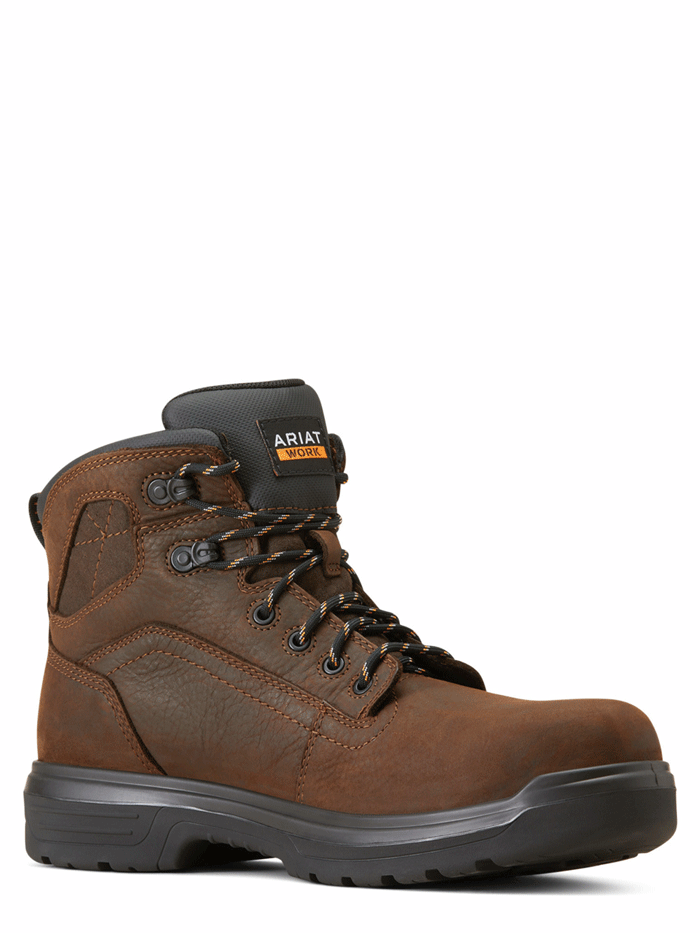 Ariat 10046861 Mens Turbo Waterproof Carbon Toe Work Boot Rich Brown front and side view. If you need any assistance with this item or the purchase of this item please call us at five six one seven four eight eight eight zero one Monday through Saturday 10:00a.m EST to 8:00 p.m EST
