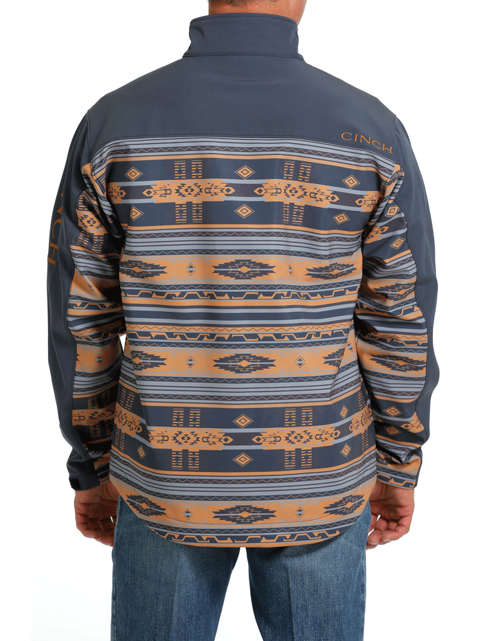 Cinch MWJ1063005 Mens Western Bonded Jacket Blue front view with hand on front side pocket. If you need any assistance with this item or the purchase of this item please call us at five six one seven four eight eight eight zero one Monday through Saturday 10:00a.m EST to 8:00 p.m EST