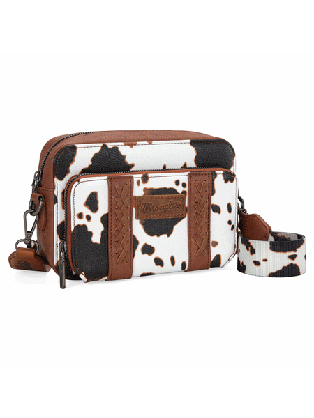 Wrangler WG133-3003BR Womens Cow Print Crossbody Purse With Wallet Compartment Brown front. If you need any assistance with this item or the purchase of this item please call us at five six one seven four eight eight eight zero one Monday through Saturday 10:00a.m EST to 8:00 p.m EST

