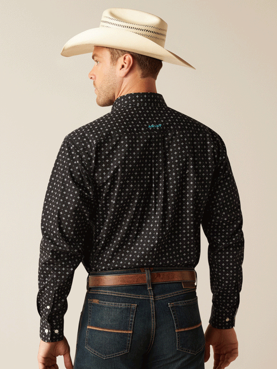 Ariat 10048411 Mens Wrinkle Free Seth Classic Fit Shirt Black back view. If you need any assistance with this item or the purchase of this item please call us at five six one seven four eight eight eight zero one Monday through Saturday 10:00a.m EST to 8:00 p.m EST