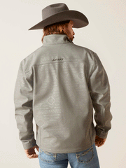 Ariat 10046607 Mens Vernon 2.0 Softshell Jacket Jetty Gray Embossed back view. If you need any assistance with this item or the purchase of this item please call us at five six one seven four eight eight eight zero one Monday through Saturday 10:00a.m EST to 8:00 p.m EST