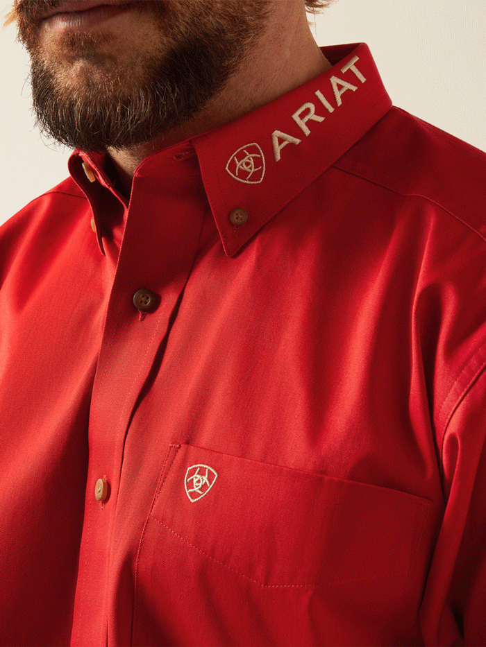 Ariat 10055236 Mens Team Logo Twill Classic Fit Shirt Red front view. If you need any assistance with this item or the purchase of this item please call us at five six one seven four eight eight eight zero one Monday through Saturday 10:00a.m EST to 8:00 p.m EST

