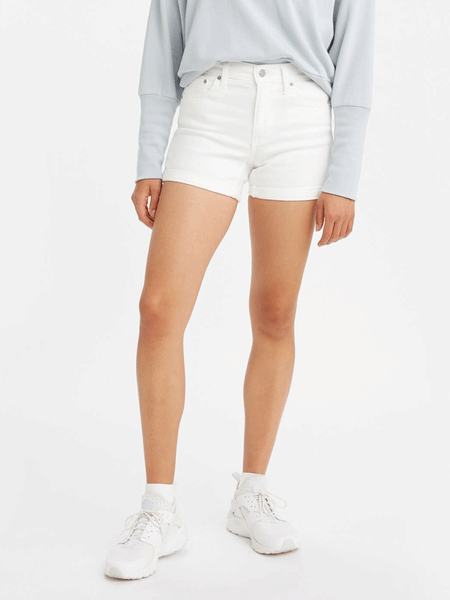 Levi's 299650067 Womens Mid Length Denim Shorts Chalk White front view. If you need any assistance with this item or the purchase of this item please call us at five six one seven four eight eight eight zero one Monday through Saturday 10:00a.m EST to 8:00 p.m EST