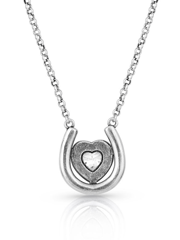 Montana Silversmiths NC4923 Womens The Love Inside Luck Horseshoe Necklace Silver front. If you need any assistance with this item or the purchase of this item please call us at five six one seven four eight eight eight zero one Monday through Saturday 10:00a.m EST to 8:00 p.m EST