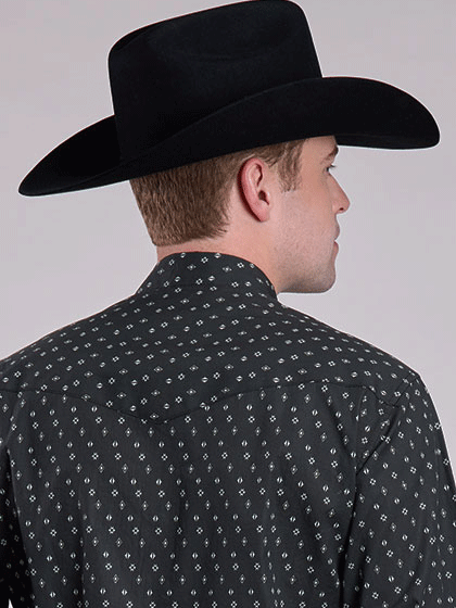 Tin Haul 10-001-0064-0621 Mens Long Sleeve Allover Aztec Print Shirt Black back view. If you need any assistance with this item or the purchase of this item please call us at five six one seven four eight eight eight zero one Monday through Saturday 10:00a.m EST to 8:00 p.m EST