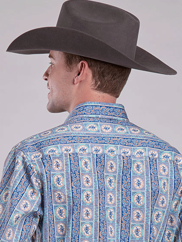Tin Haul 10-001-0068-0622 Mens Long Sleeve Vertical Aztec Print Shirt Blue front view. If you need any assistance with this item or the purchase of this item please call us at five six one seven four eight eight eight zero one Monday through Saturday 10:00a.m EST to 8:00 p.m EST
