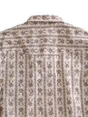 Tin Haul 10-002-0068-0450 Mens Frontier Wallpaper Stripe Print Short Sleeve Shirt Grey back view close up. If you need any assistance with this item or the purchase of this item please call us at five six one seven four eight eight eight zero one Monday through Saturday 10:00a.m EST to 8:00 p.m EST