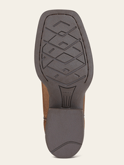 Ariat 10015390 Youth Tombstone Wide Square Toe Western Boot Brown sole view. If you need any assistance with this item or the purchase of this item please call us at five six one seven four eight eight eight zero one Monday through Saturday 10:00a.m EST to 8:00 p.m EST
