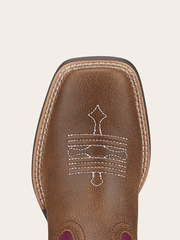 Ariat 10015390 Youth Tombstone Wide Square Toe Western Boot Brown toe view. If you need any assistance with this item or the purchase of this item please call us at five six one seven four eight eight eight zero one Monday through Saturday 10:00a.m EST to 8:00 p.m EST

