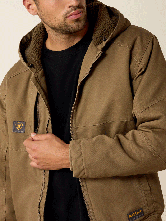 Ariat 10032964 Mens Rebar Duracanvas Hooded Jacket Dark Khaki front view. If you need any assistance with this item or the purchase of this item please call us at five six one seven four eight eight eight zero one Monday through Saturday 10:00a.m EST to 8:00 p.m EST
