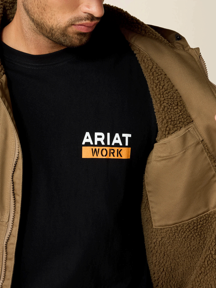 Ariat 10032964 Mens Rebar Duracanvas Hooded Jacket Dark Khaki front view. If you need any assistance with this item or the purchase of this item please call us at five six one seven four eight eight eight zero one Monday through Saturday 10:00a.m EST to 8:00 p.m EST
