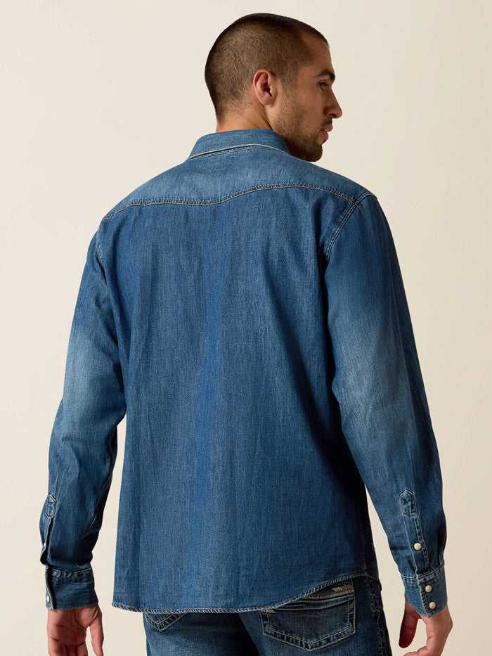 Ariat 10033464 Mens Long Sleeve Retro Fit Shirt Denim front view. If you need any assistance with this item or the purchase of this item please call us at five six one seven four eight eight eight zero one Monday through Saturday 10:00a.m EST to 8:00 p.m EST
