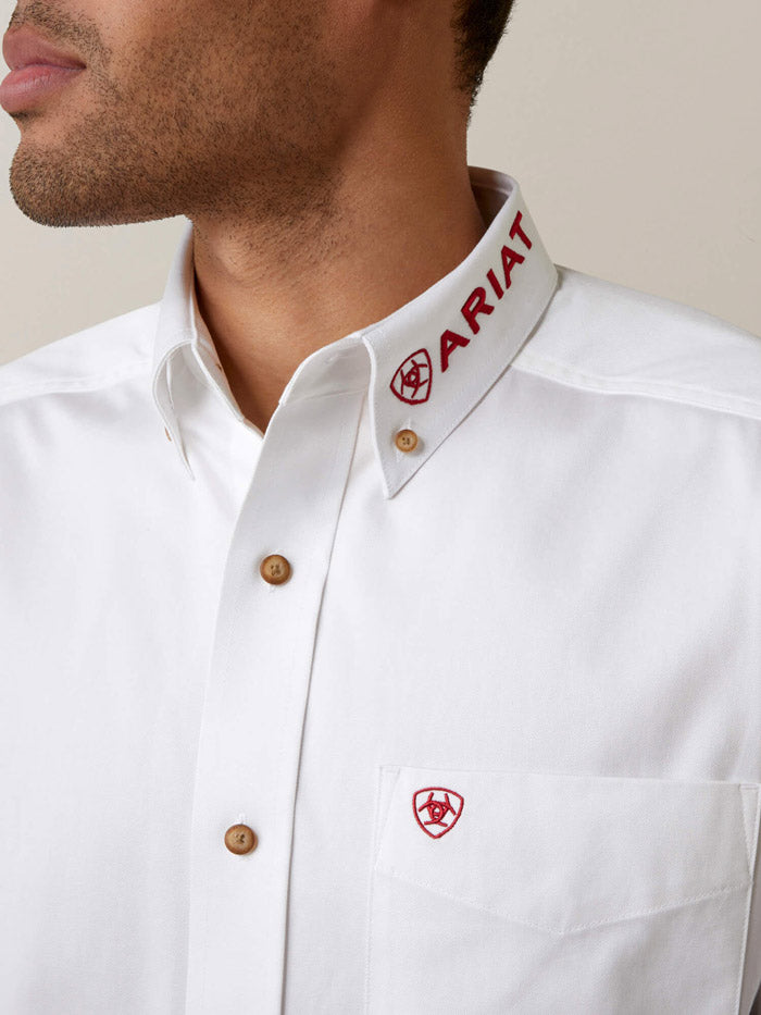 Ariat 10040911 Mens Team Logo Twill Classic Fit Shirt Mexico White front view. If you need any assistance with this item or the purchase of this item please call us at five six one seven four eight eight eight zero one Monday through Saturday 10:00a.m EST to 8:00 p.m EST
