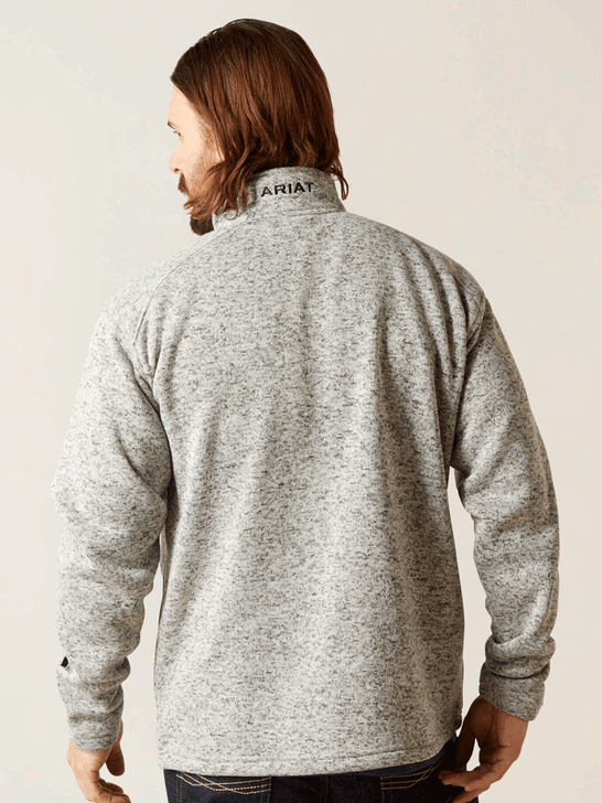 Ariat 10046490 Mens Caldwell Logo Zip Sweater Nulla Heather back view. If you need any assistance with this item or the purchase of this item please call us at five six one seven four eight eight eight zero one Monday through Saturday 10:00a.m EST to 8:00 p.m EST