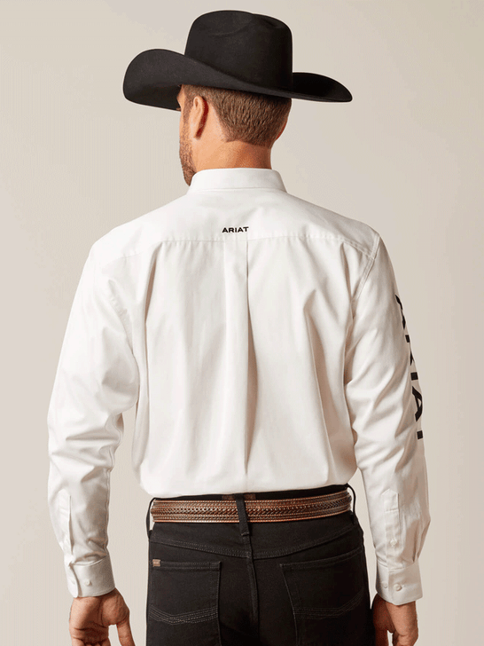 Ariat 10046825 Mens Team Logo Twill Classic Fit Shirt White back view. If you need any assistance with this item or the purchase of this item please call us at five six one seven four eight eight eight zero one Monday through Saturday 10:00a.m EST to 8:00 p.m EST
