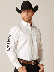 Ariat 10046825 Mens Team Logo Twill Classic Fit Shirt White front view. If you need any assistance with this item or the purchase of this item please call us at five six one seven four eight eight eight zero one Monday through Saturday 10:00a.m EST to 8:00 p.m EST