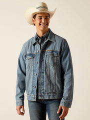 Ariat 10048254 Mens Denim Trucker Jacket Roby front view. If you need any assistance with this item or the purchase of this item please call us at five six one seven four eight eight eight zero one Monday through Saturday 10:00a.m EST to 8:00 p.m EST