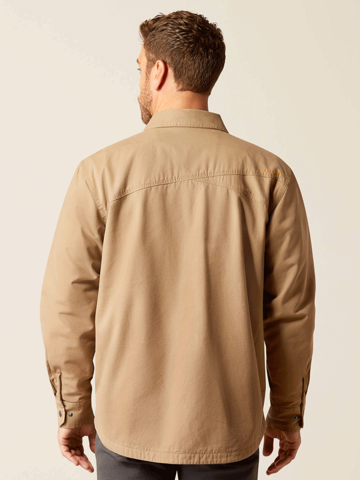 Ariat 10052426 Mens Rebar Canvas Shirt Jacket Khaki front view. If you need any assistance with this item or the purchase of this item please call us at five six one seven four eight eight eight zero one Monday through Saturday 10:00a.m EST to 8:00 p.m EST