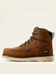 Ariat 10053615 Mens Rebar Wedge Moc Toe 6" Waterproof Composite Toe Work Boot Distressed Brown side view. If you need any assistance with this item or the purchase of this item please call us at five six one seven four eight eight eight zero one Monday through Saturday 10:00a.m EST to 8:00 p.m EST
