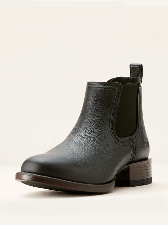 Ariat 10053637 Mens Booker Chelsea Round Toe Western Boot Black Deertan front and side view. If you need any assistance with this item or the purchase of this item please call us at five six one seven four eight eight eight zero one Monday through Saturday 10:00a.m EST to 8:00 p.m EST