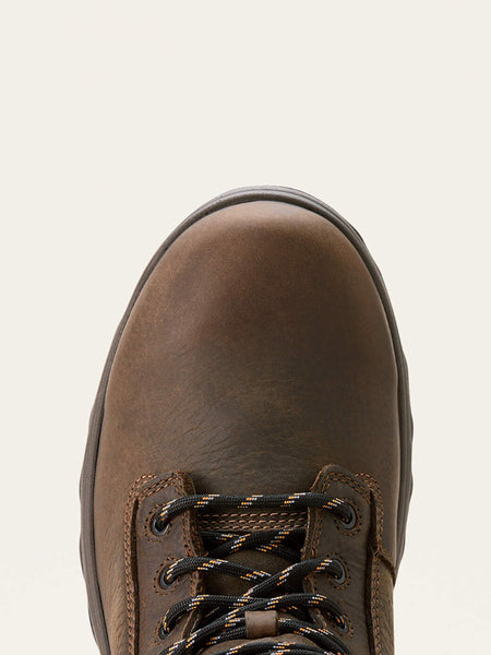 Ariat 10054293 Mens Turbo Duratread Waterproof Work Boot Dark Brown toe view. If you need any assistance with this item or the purchase of this item please call us at five six one seven four eight eight eight zero one Monday through Saturday 10:00a.m EST to 8:00 p.m EST
