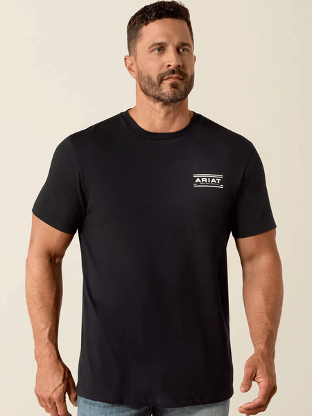 Ariat 10054353 Mens Canyon Aztec Shield Classic Fit T-Shirt Black front view. If you need any assistance with this item or the purchase of this item please call us at five six one seven four eight eight eight zero one Monday through Saturday 10:00a.m EST to 8:00 p.m EST