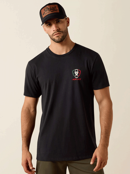 Ariat 10054357 Mens Tres Herradauras Classic Fit T-Shirt Black front view. If you need any assistance with this item or the purchase of this item please call us at five six one seven four eight eight eight zero one Monday through Saturday 10:00a.m EST to 8:00 p.m EST