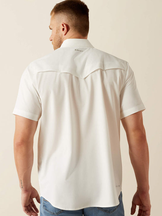 Ariat 10054478 Mens VentTEK Western Fitted Snap Short Sleeve Shirt White back view. If you need any assistance with this item or the purchase of this item please call us at five six one seven four eight eight eight zero one Monday through Saturday 10:00a.m EST to 8:00 p.m EST
