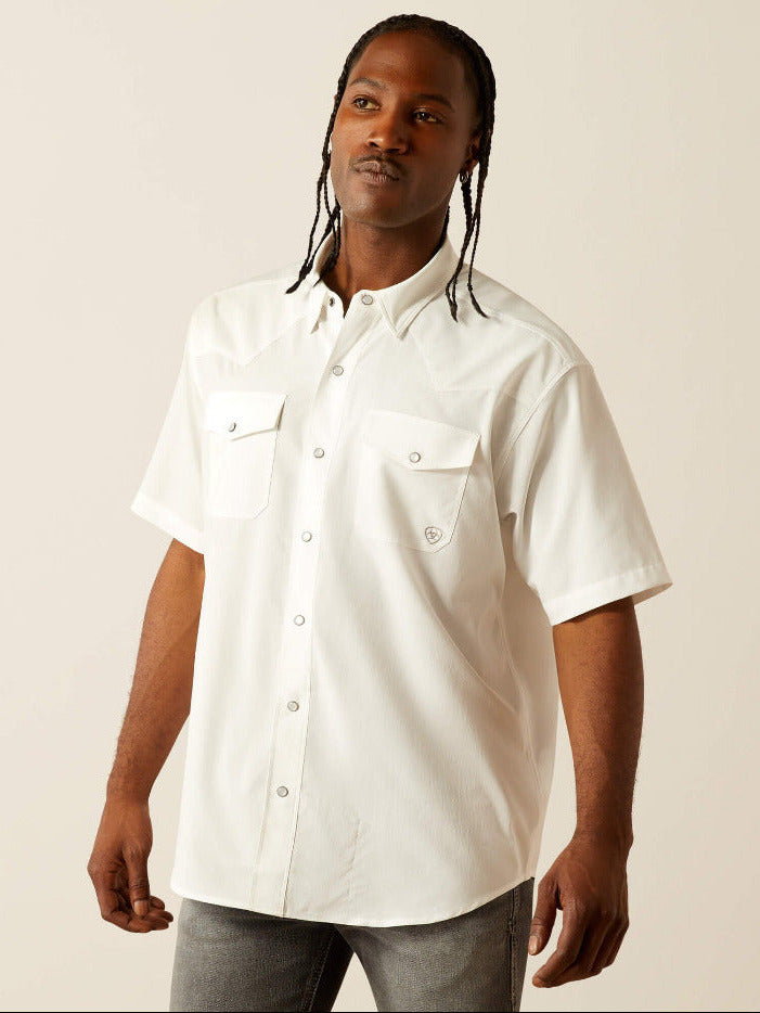 Ariat 10054482 Mens Western VentTEK Classic Fit Shirt White front view. If you need any assistance with this item or the purchase of this item please call us at five six one seven four eight eight eight zero one Monday through Saturday 10:00a.m EST to 8:00 p.m EST
