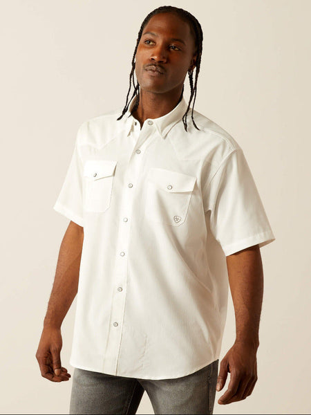 Ariat 10054482 Mens Western VentTEK Classic Fit Shirt White front view. If you need any assistance with this item or the purchase of this item please call us at five six one seven four eight eight eight zero one Monday through Saturday 10:00a.m EST to 8:00 p.m EST