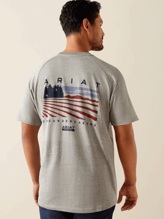 Ariat 10054512 Mens Rebar Cotton Strong Groundbreaker T-Shirt Heather Grey front view. If you need any assistance with this item or the purchase of this item please call us at five six one seven four eight eight eight zero one Monday through Saturday 10:00a.m EST to 8:00 p.m EST
