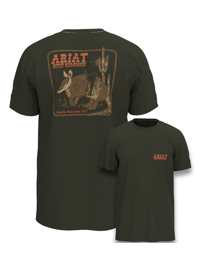 Ariat 10054801 Kids Armadillo on a Half Shell T-Shirt Dark Olive back view. If you need any assistance with this item or the purchase of this item please call us at five six one seven four eight eight eight zero one Monday through Saturday 10:00a.m EST to 8:00 p.m EST