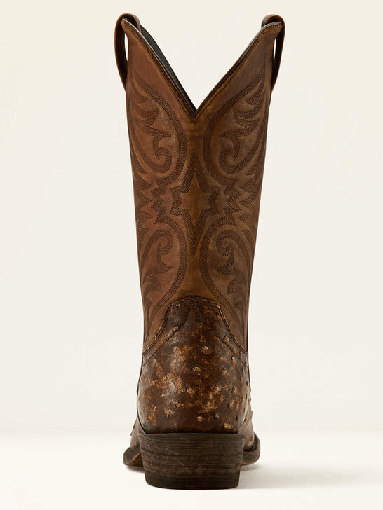 Ariat 10058161 Mens Vesper Full Quill Ostrich Cowboy Boot Tan Brown  back view. If you need any assistance with this item or the purchase of this item please call us at five six one seven four eight eight eight zero one Monday through Saturday 10:00a.m EST to 8:00 p.m EST