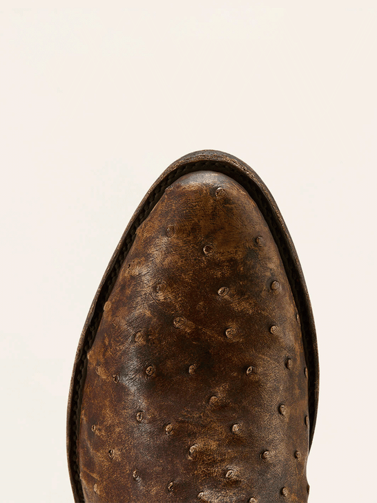 Ariat 10058161 Mens Vesper Full Quill Ostrich Cowboy Boot Tan Brown toe view. If you need any assistance with this item or the purchase of this item please call us at five six one seven four eight eight eight zero one Monday through Saturday 10:00a.m EST to 8:00 p.m EST