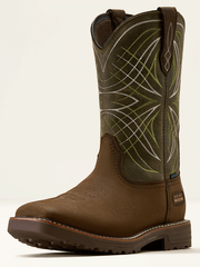Ariat 10060894 Mens Activator Waterproof Wide Square Toe Work Boot Dark Brown front and side view. If you need any assistance with this item or the purchase of this item please call us at five six one seven four eight eight eight zero one Monday through Saturday 10:00a.m EST to 8:00 p.m EST