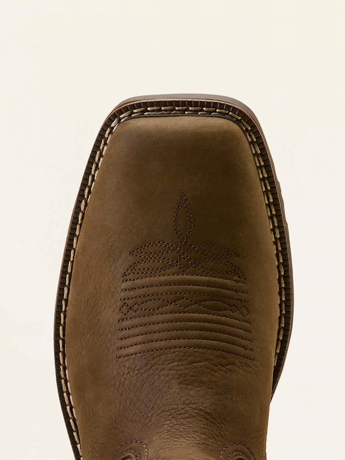 Ariat 10060894 Mens Activator Waterproof Wide Square Toe Work Boot Dark Brown front and side view. If you need any assistance with this item or the purchase of this item please call us at five six one seven four eight eight eight zero one Monday through Saturday 10:00a.m EST to 8:00 p.m EST