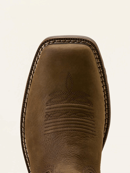 Ariat 10060894 Mens Activator Waterproof Wide Square Toe Work Boot Dark Brown toe view. If you need any assistance with this item or the purchase of this item please call us at five six one seven four eight eight eight zero one Monday through Saturday 10:00a.m EST to 8:00 p.m EST
