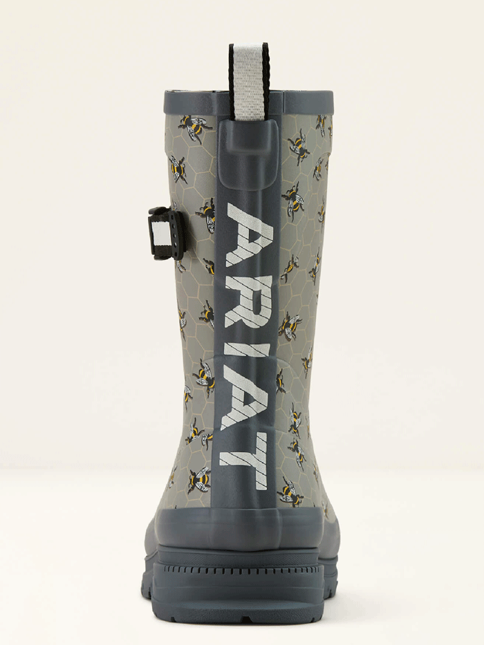 Ariat 10061227 Womens Kelmarsh Mid Rubber Boot Bee Print Grey side / front view. If you need any assistance with this item or the purchase of this item please call us at five six one seven four eight eight eight zero one Monday through Saturday 10:00a.m EST to 8:00 p.m EST
