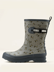 Ariat 10061227 Womens Kelmarsh Mid Rubber Boot Bee Print Grey side view. If you need any assistance with this item or the purchase of this item please call us at five six one seven four eight eight eight zero one Monday through Saturday 10:00a.m EST to 8:00 p.m EST
