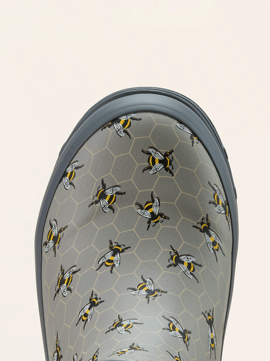 Ariat 10061227 Womens Kelmarsh Mid Rubber Boot Bee Print Grey toe view. If you need any assistance with this item or the purchase of this item please call us at five six one seven four eight eight eight zero one Monday through Saturday 10:00a.m EST to 8:00 p.m EST