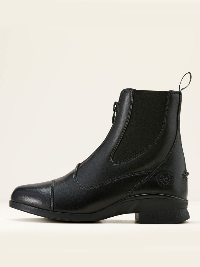 Ariat 10061297 Womens Heritage Zip Paddock Boot Black front and side view.If you need any assistance with this item or the purchase of this item please call us at five six one seven four eight eight eight zero one Monday through Saturday 10:00a.m EST to 8:00 p.m EST
