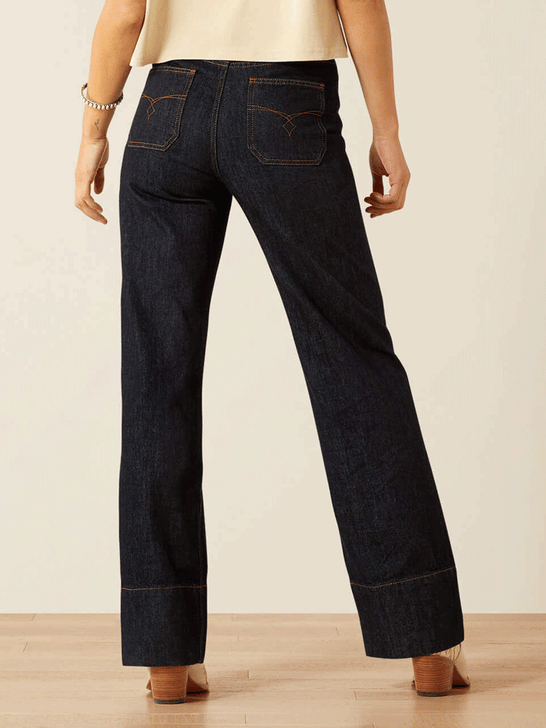 Ariat 10061760 Womens Ultra High Rise Tomboy Western Utility Wide Leg Jean Rinse Navy back view. If you need any assistance with this item or the purchase of this item please call us at five six one seven four eight eight eight zero one Monday through Saturday 10:00a.m EST to 8:00 p.m EST
