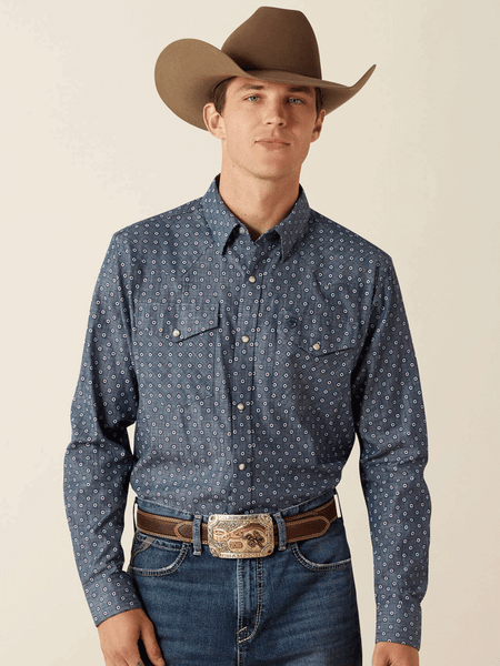 Ariat 10062175 Mens Trip Fitted Long Sleeve Shirt Chambray Blue front view. If you need any assistance with this item or the purchase of this item please call us at five six one seven four eight eight eight zero one Monday through Saturday 10:00a.m EST to 8:00 p.m EST