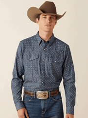 Ariat 10062175 Mens Trip Fitted Long Sleeve Shirt Chambray Blue front view. If you need any assistance with this item or the purchase of this item please call us at five six one seven four eight eight eight zero one Monday through Saturday 10:00a.m EST to 8:00 p.m EST